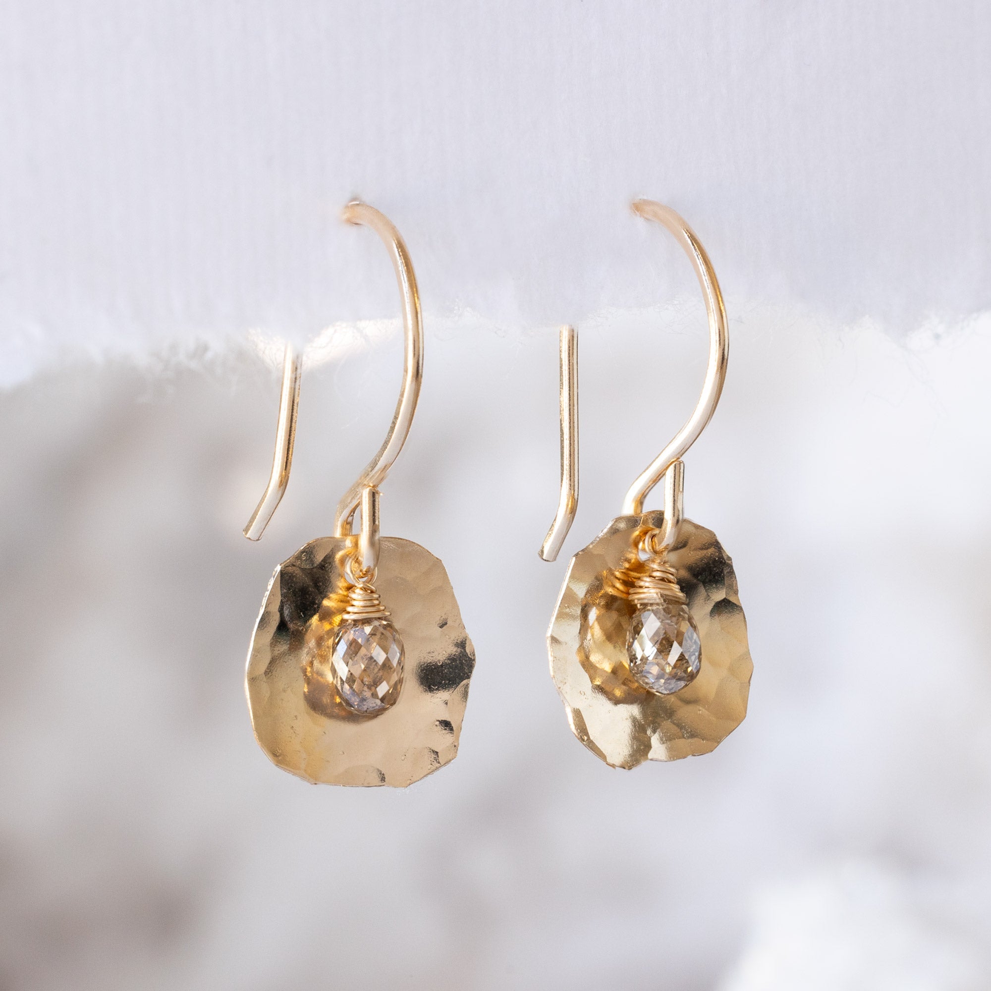 The Champagne Diamond Petal Earrings | Yellow Gold Filled