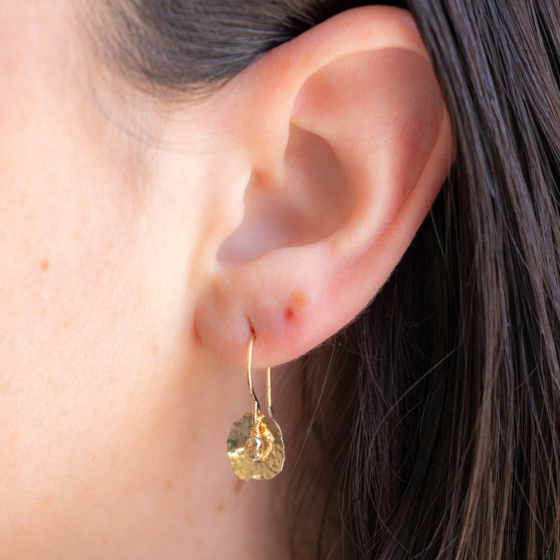 The Champagne Diamond Petal Earrings | Yellow Gold Filled