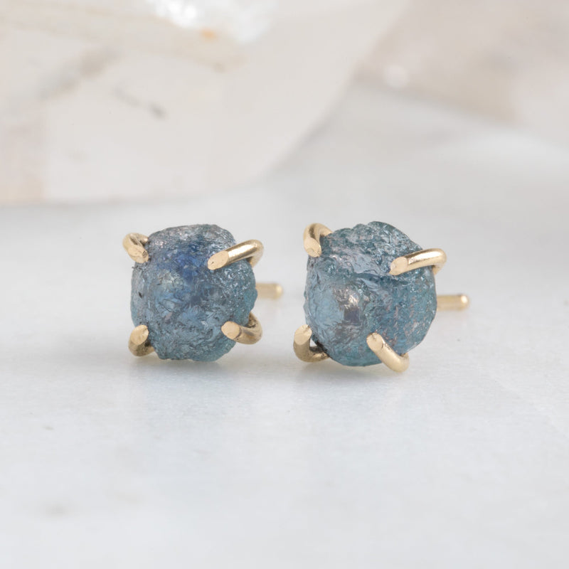 The Raw Montana Sapphire Stud Earrings | Gold Filled