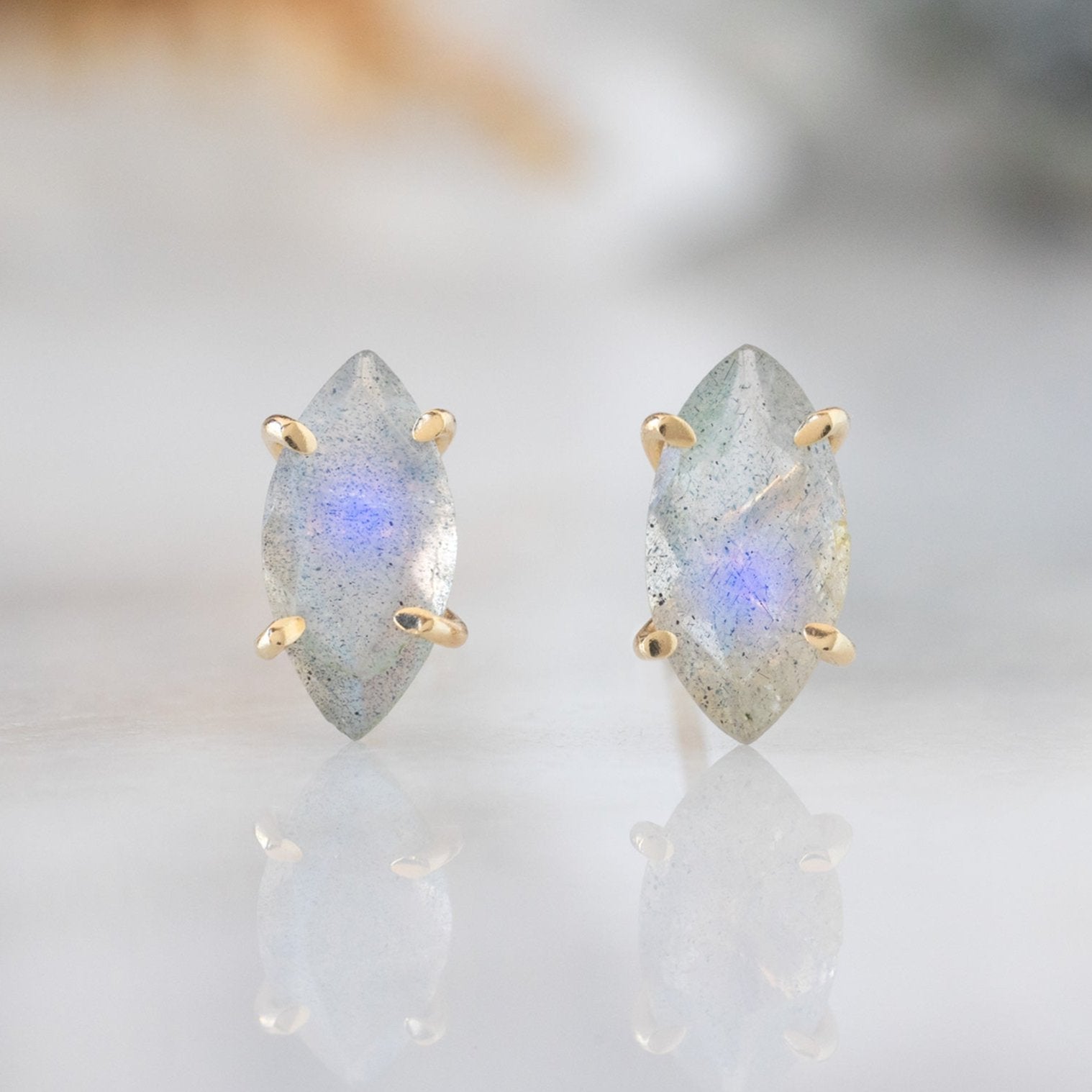 The Labradorite Marquise Stud Earrings | Gold Filled