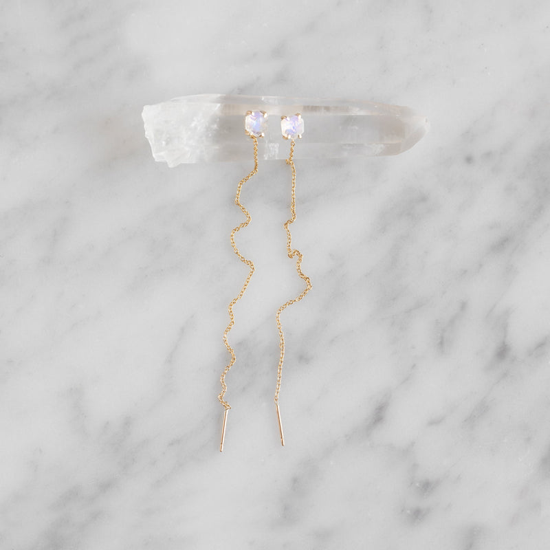 The Hexagon Moonstone Thread Earrings | Yellow Gold Filled