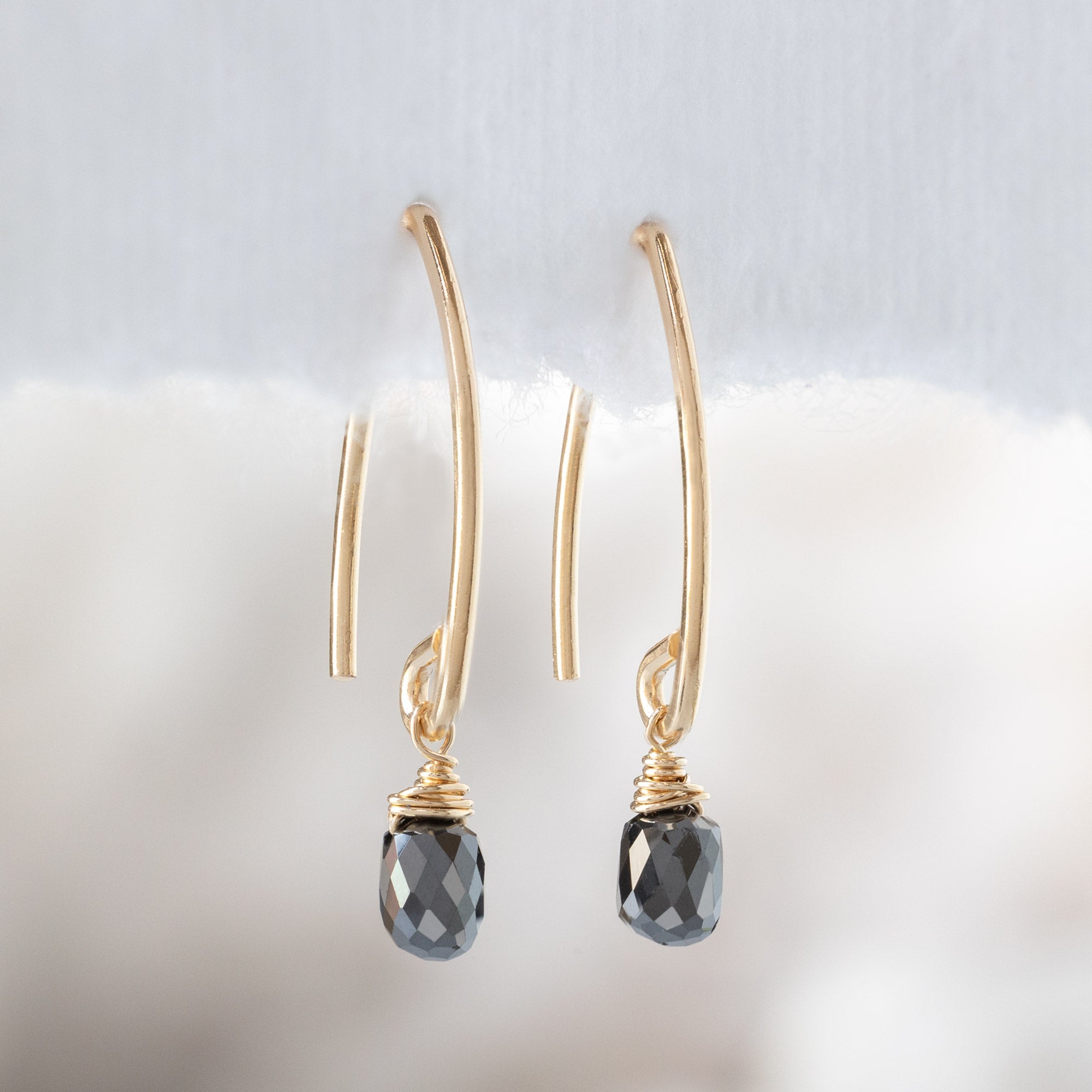 The Simple Black Diamond Drop Earrings | Yellow Gold Filled