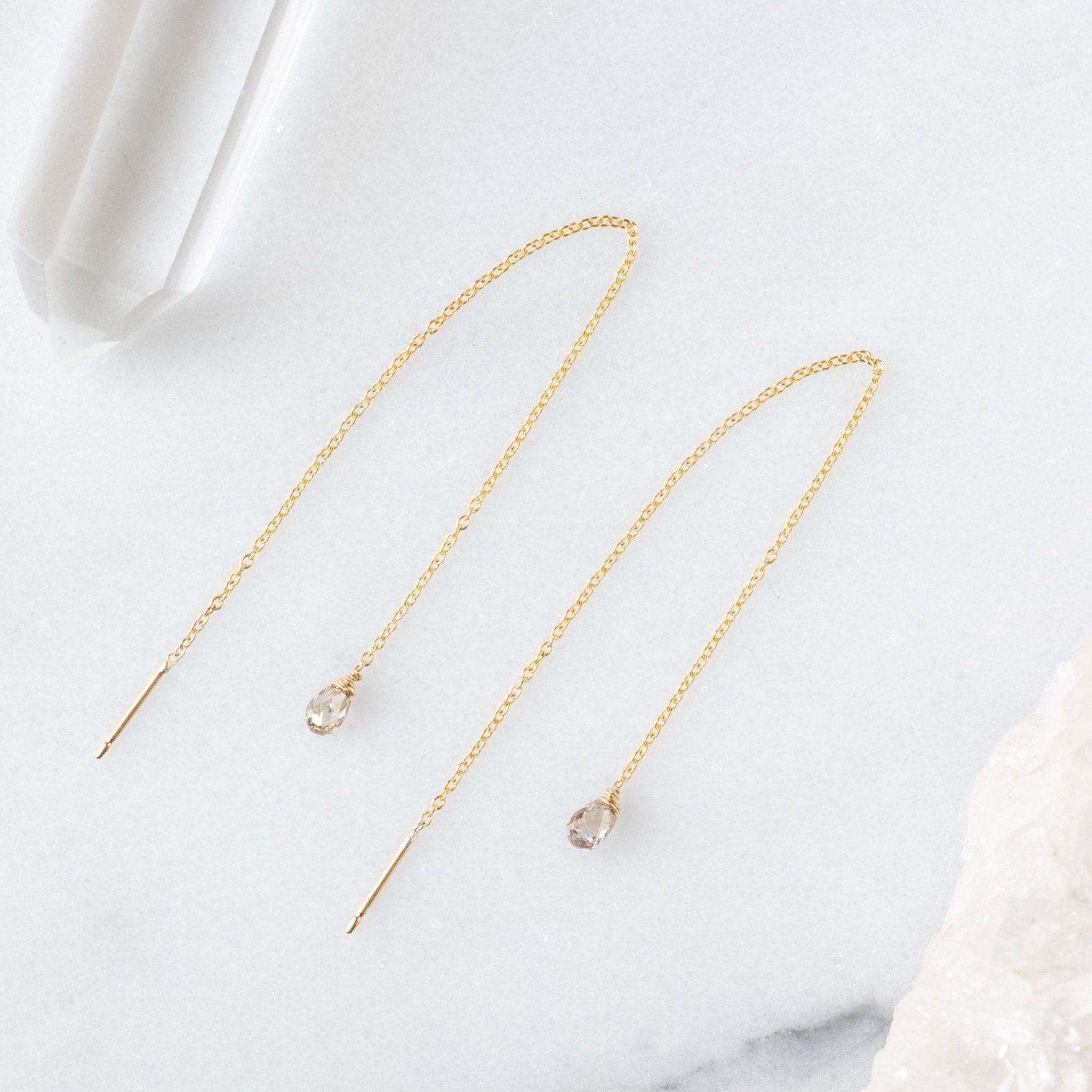 The Simple Champagne Diamond Drop Thread Earrings | Yellow Gold Filled