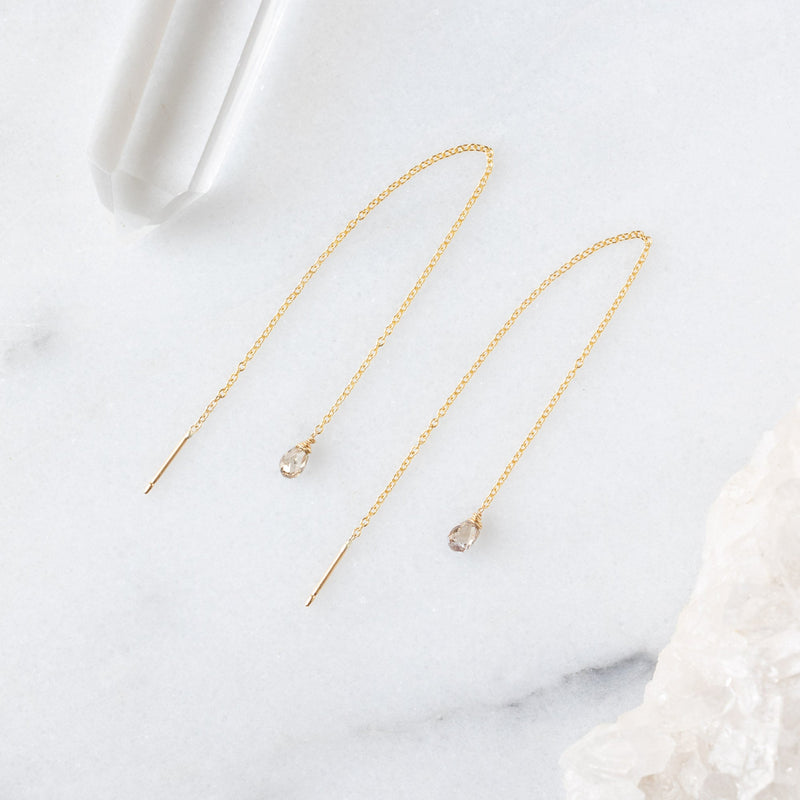 The Simple Champagne Diamond Drop Thread Earrings | Yellow Gold Filled