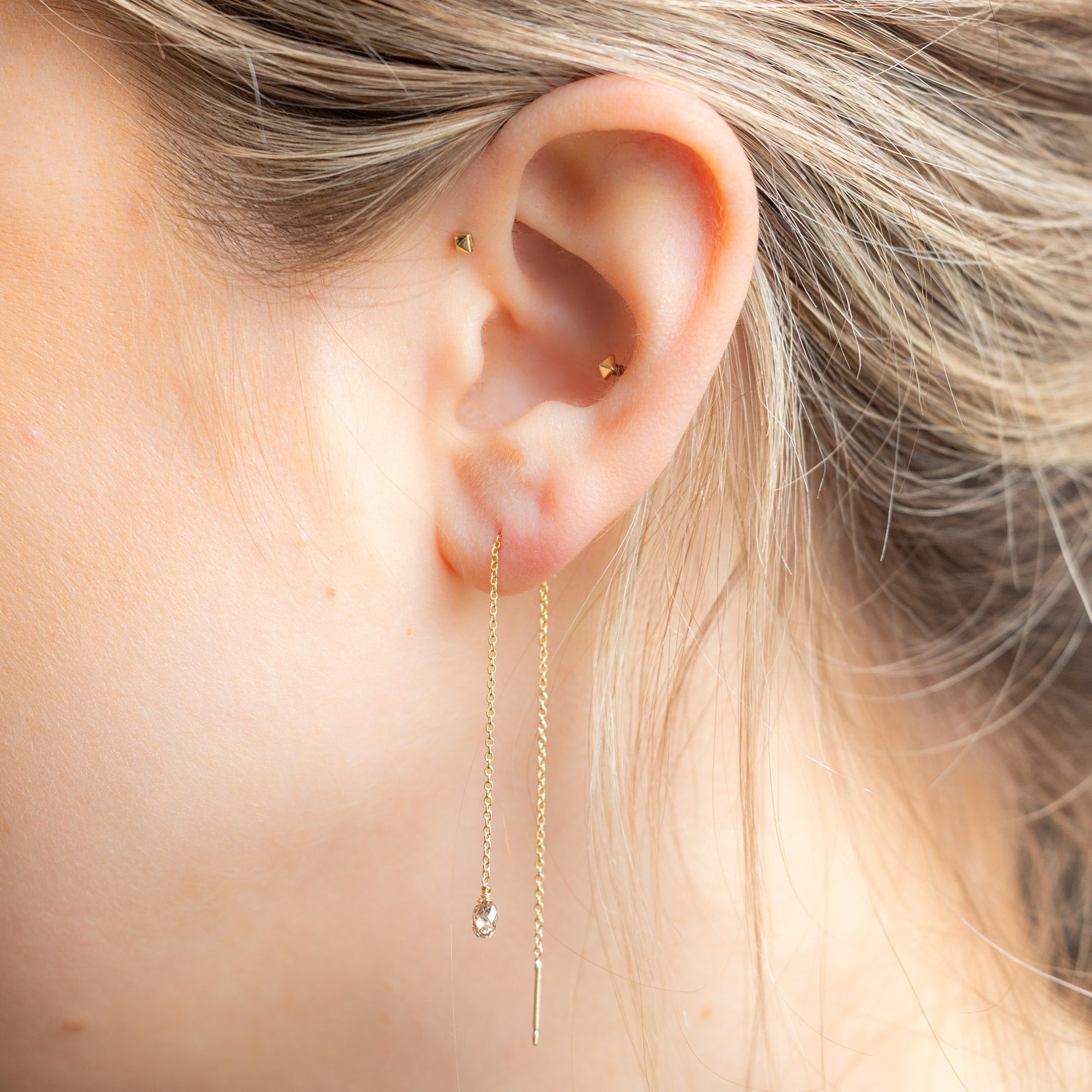 The Simple Champagne Diamond Drop Thread Earrings | Yellow Gold Filled