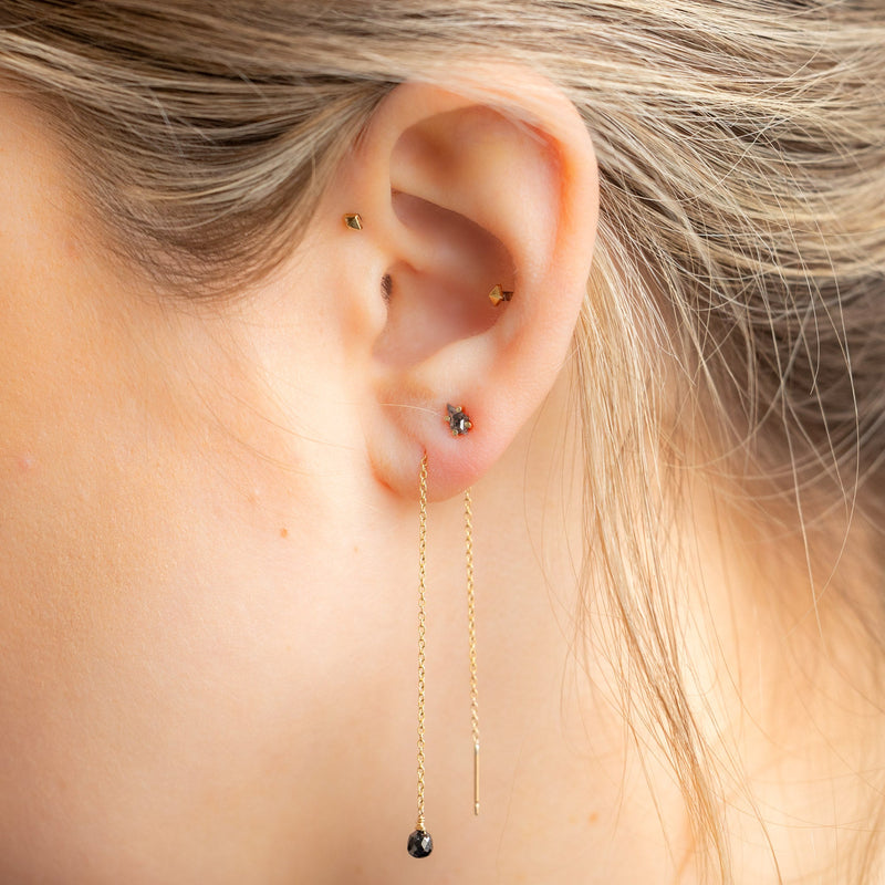 The Simple Black Diamond Drop Thread Earrings | Yellow Gold Filled