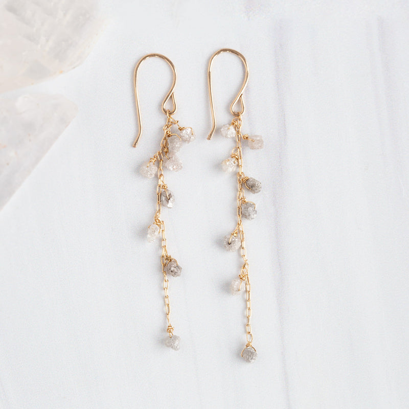 The Rough Grey Diamond Cascade Earrings | Yellow Gold Filled