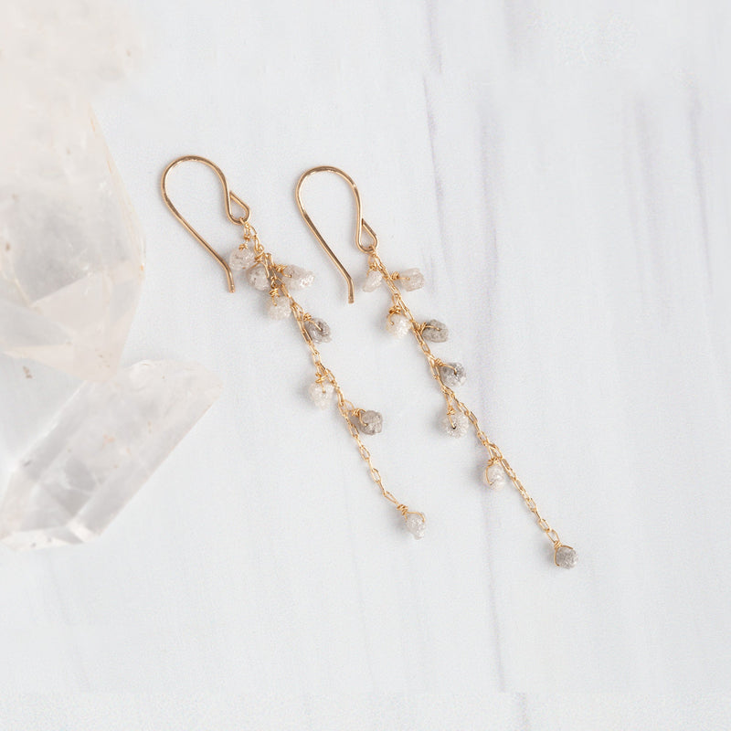 The Rough Grey Diamond Cascade Earrings | Yellow Gold Filled