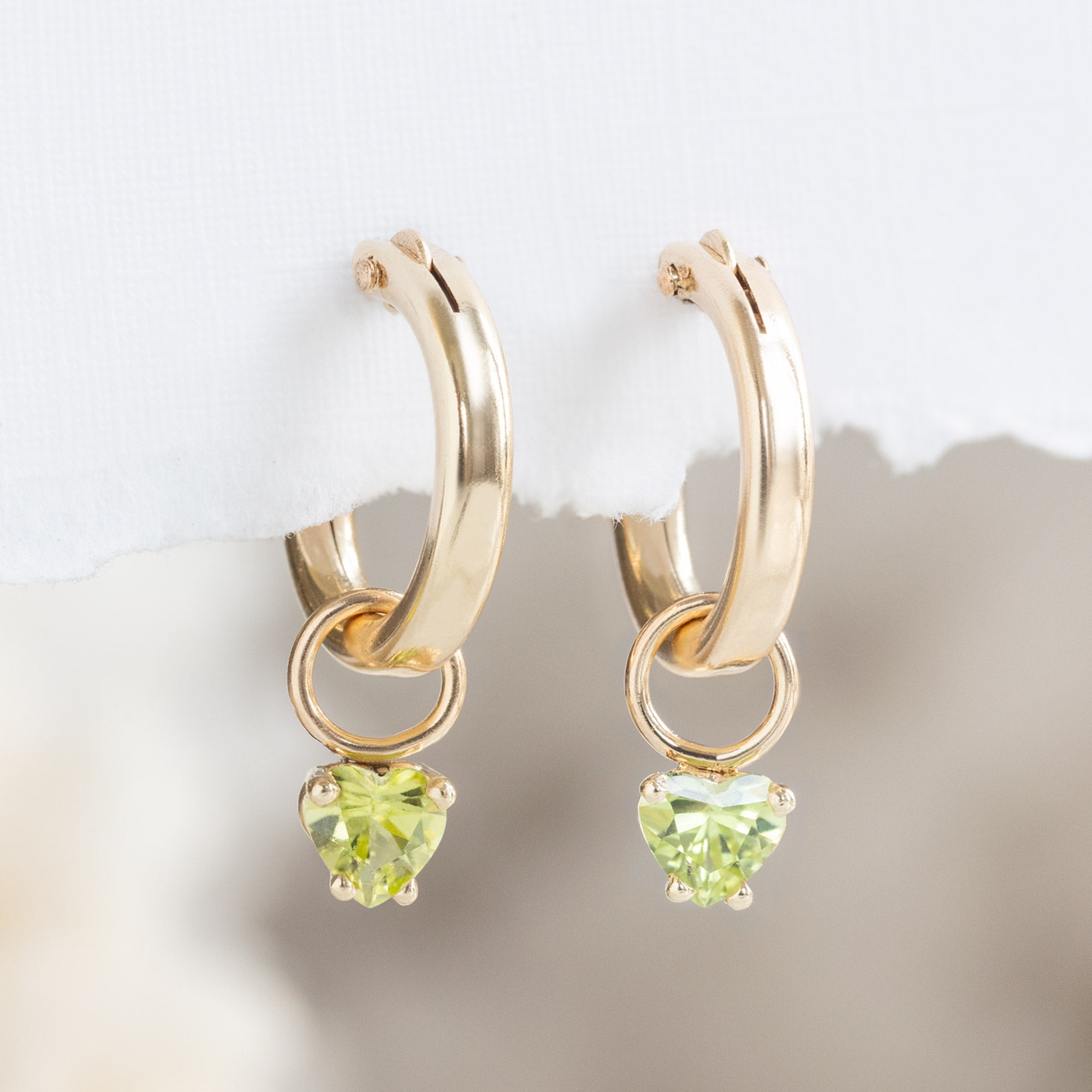 The Peridot Heart Hoops | Gold Filled