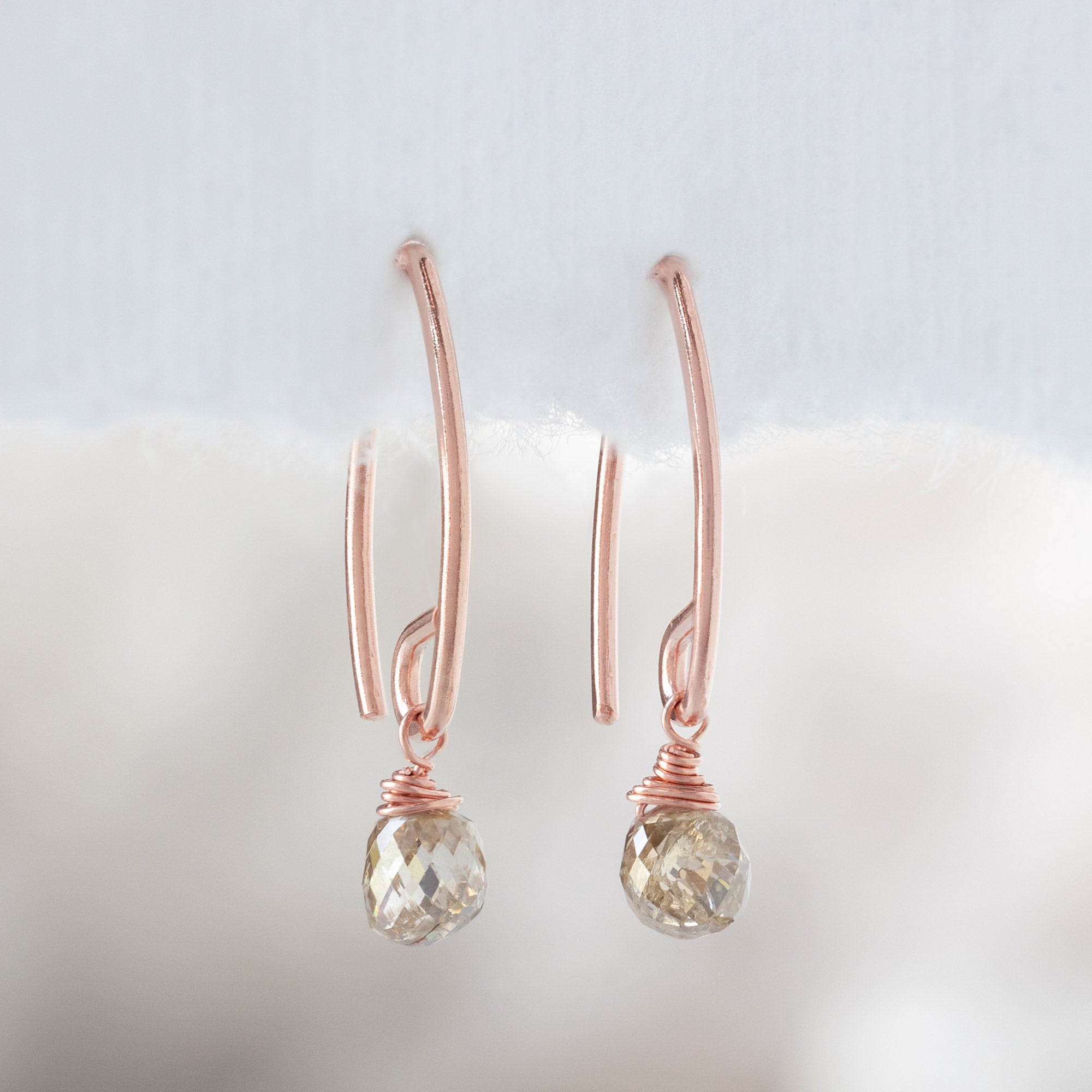 The Simple Champagne Diamond Drop Earrings | Rose Gold Filled