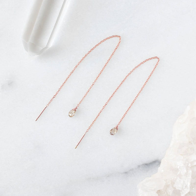 The Simple Champagne Diamond Drop Thread Earrings | Rose Gold Filled