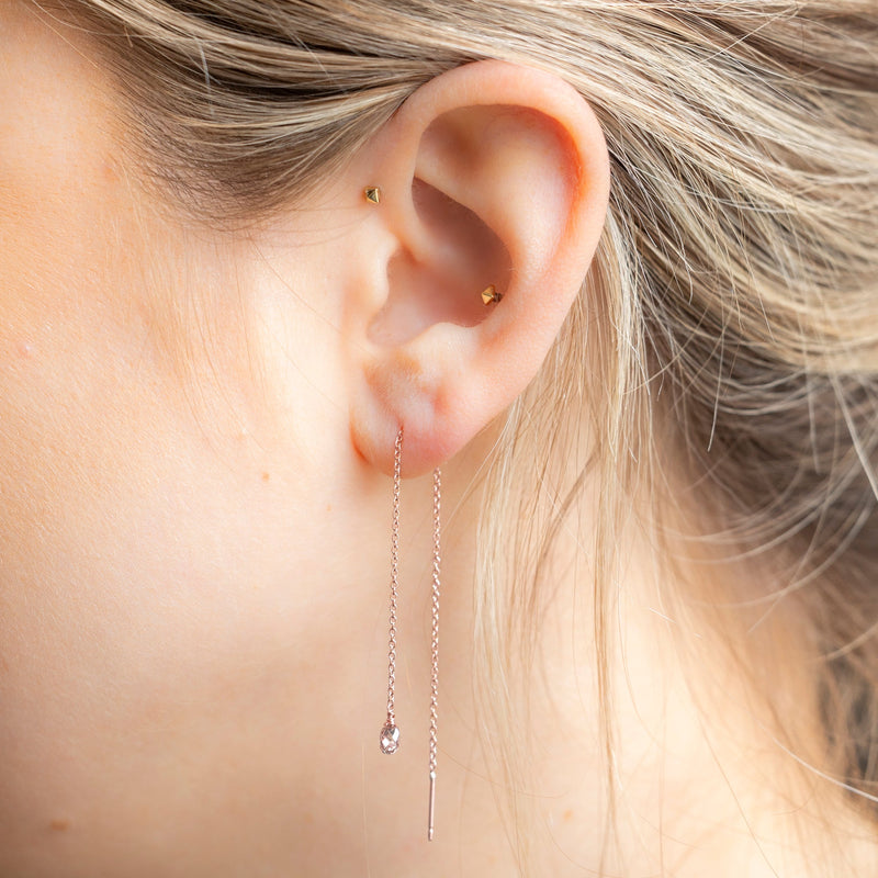 The Simple Champagne Diamond Drop Thread Earrings | Rose Gold Filled