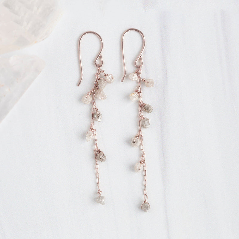 The Rough Grey Diamond Cascade Earrings | Rose Gold Filled