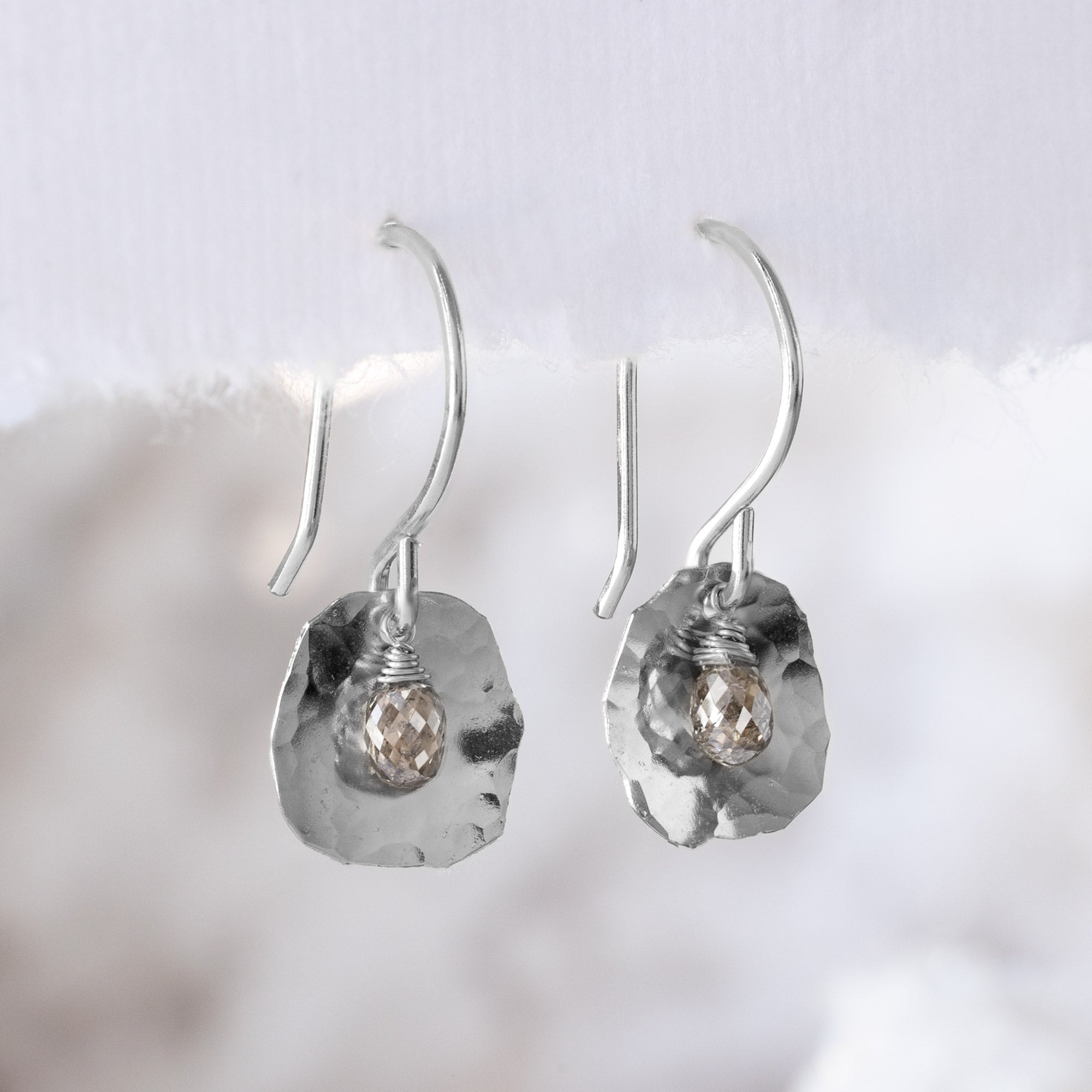 The Champagne Diamond Petal Earrings | Sterling Silver