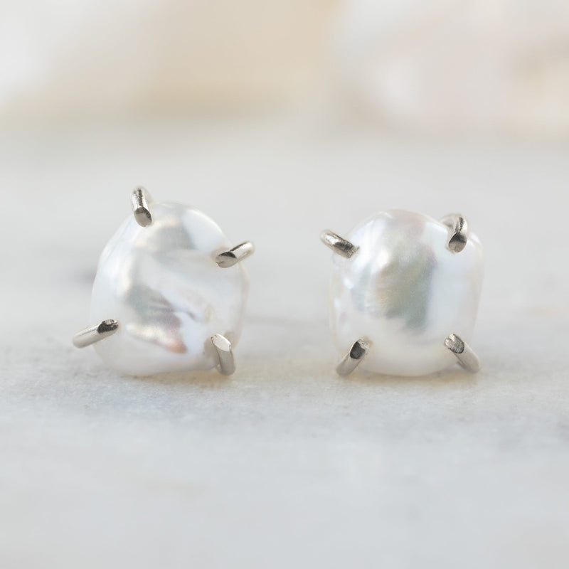 The Keshi Pearl Stud Earrings | Sterling Silver