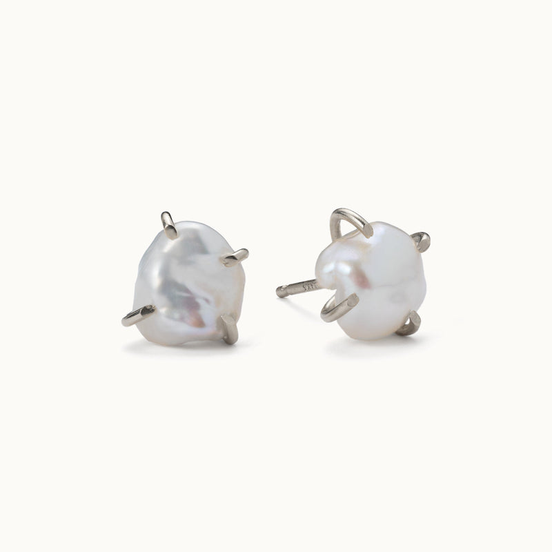 The Keshi Pearl Stud Earrings | Sterling Silver