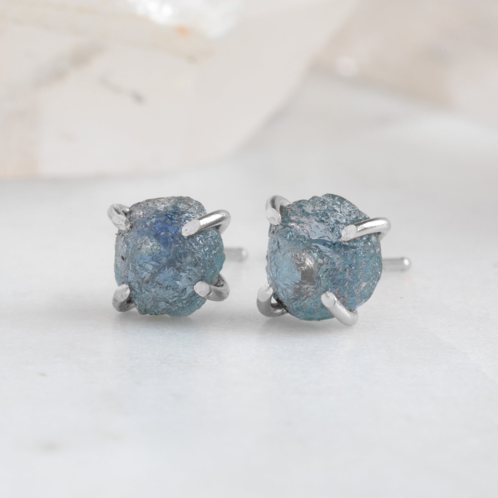 The Raw Montana Sapphire Stud Earrings | Sterling Silver