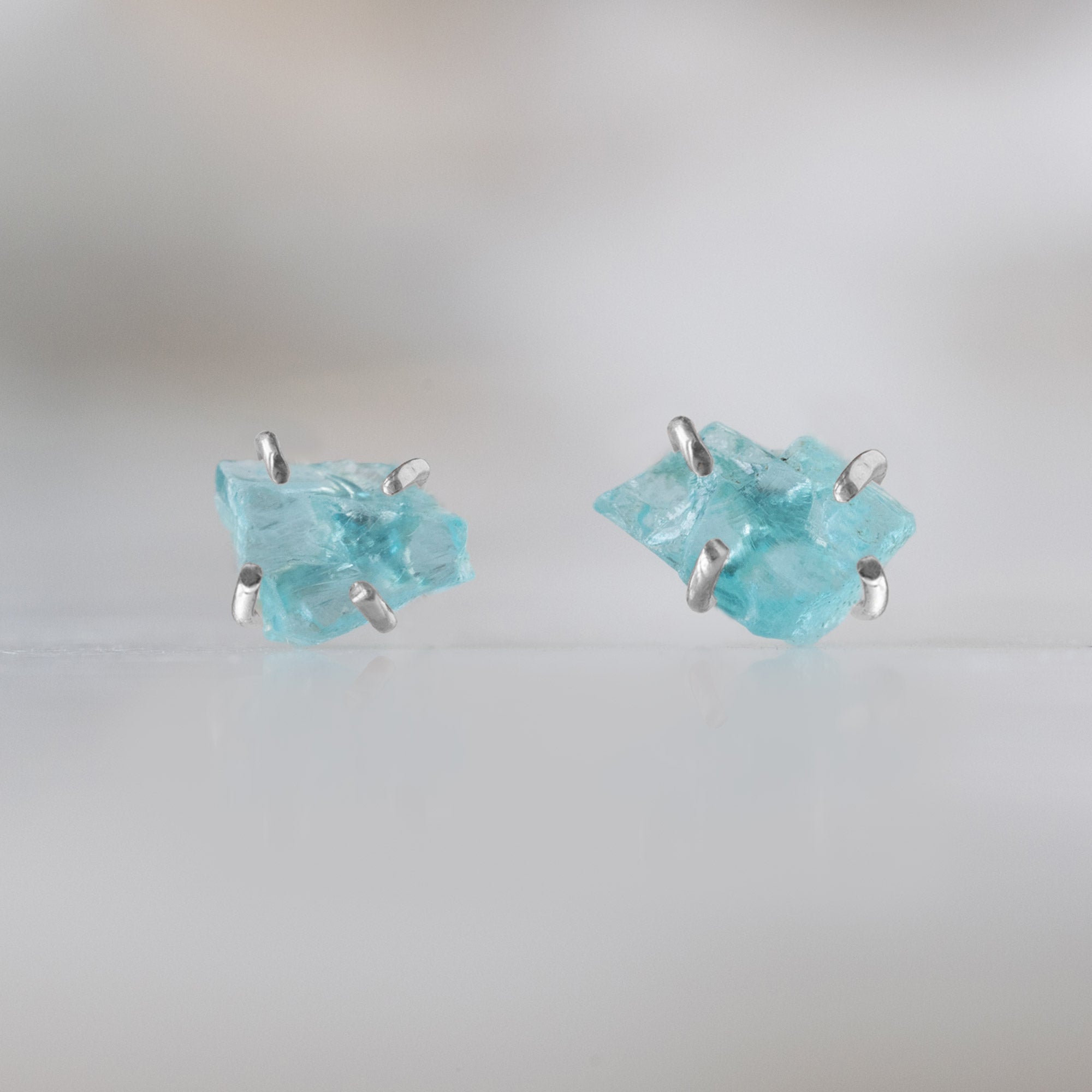 The Raw Aquamarine Stud Earrings | Sterling Silver