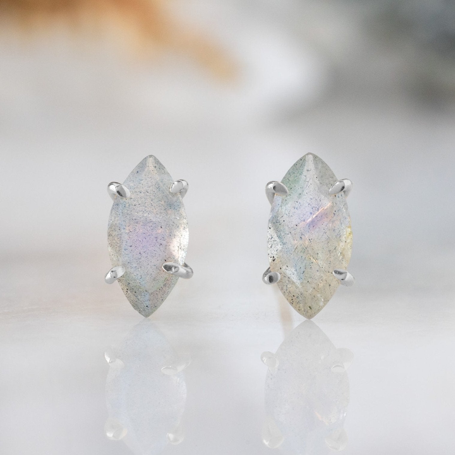 The Labradorite Marquise Stud Earrings | Sterling Silver