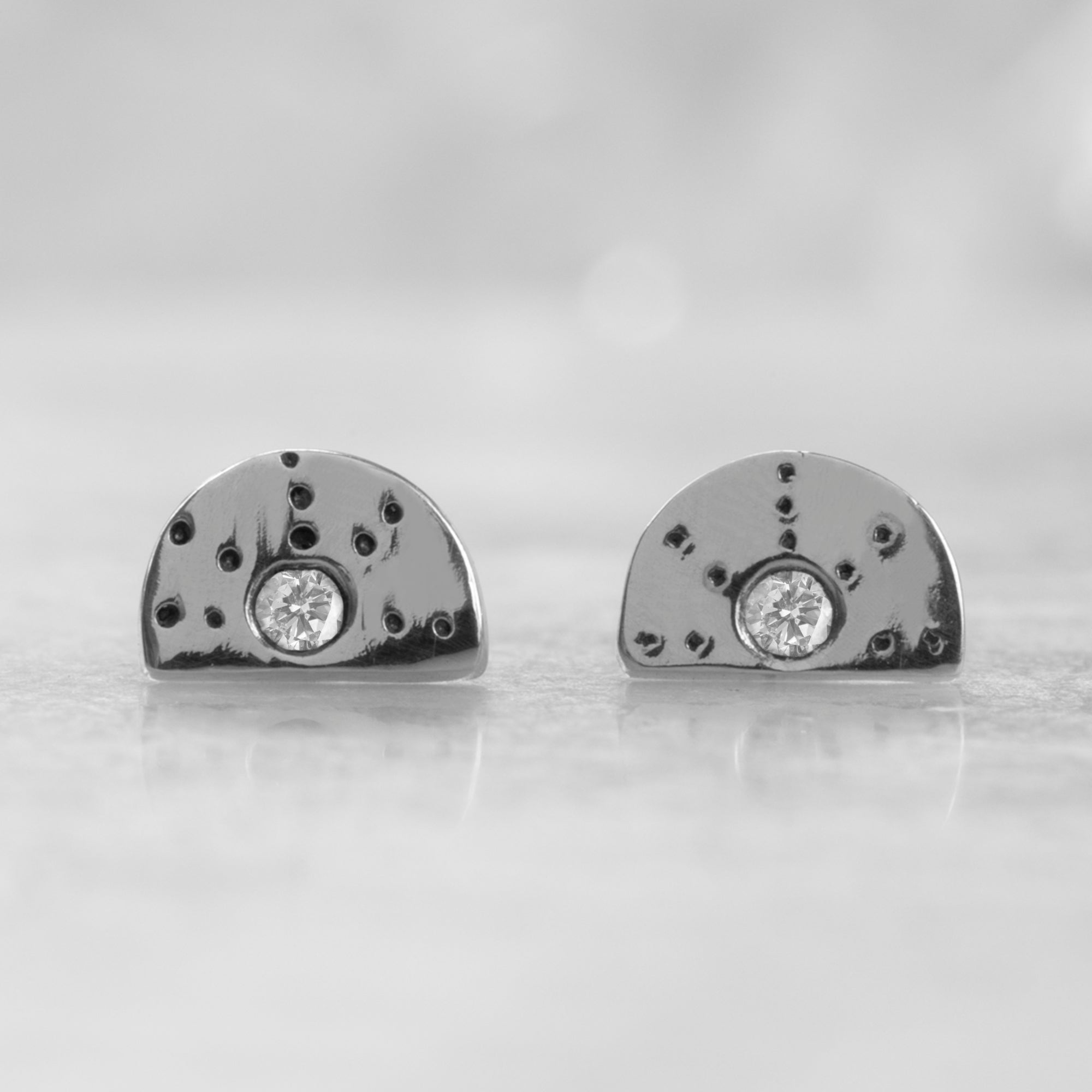 The Half Moon White Diamond Stardust Stud Earrings | Sterling Silver