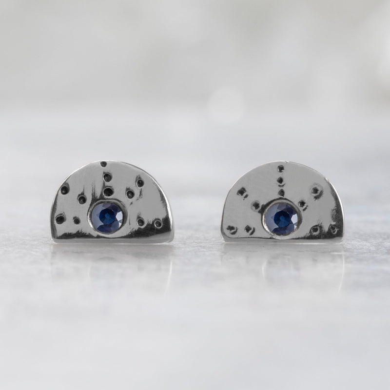 The Half Moon Blue Sapphire Stardust Stud Earrings | Sterling Silver