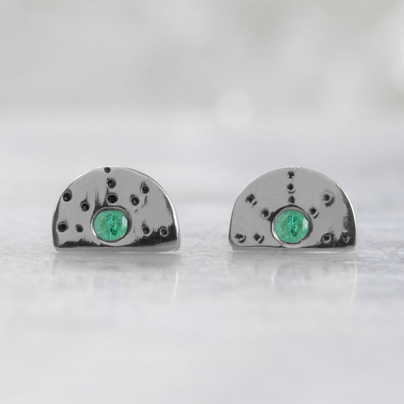 The Half Moon Emerald Stardust Stud Earrings | Sterling Silver