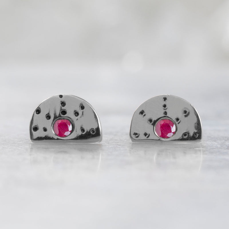 The Half Moon Ruby Stardust Stud Earrings | Sterling Silver