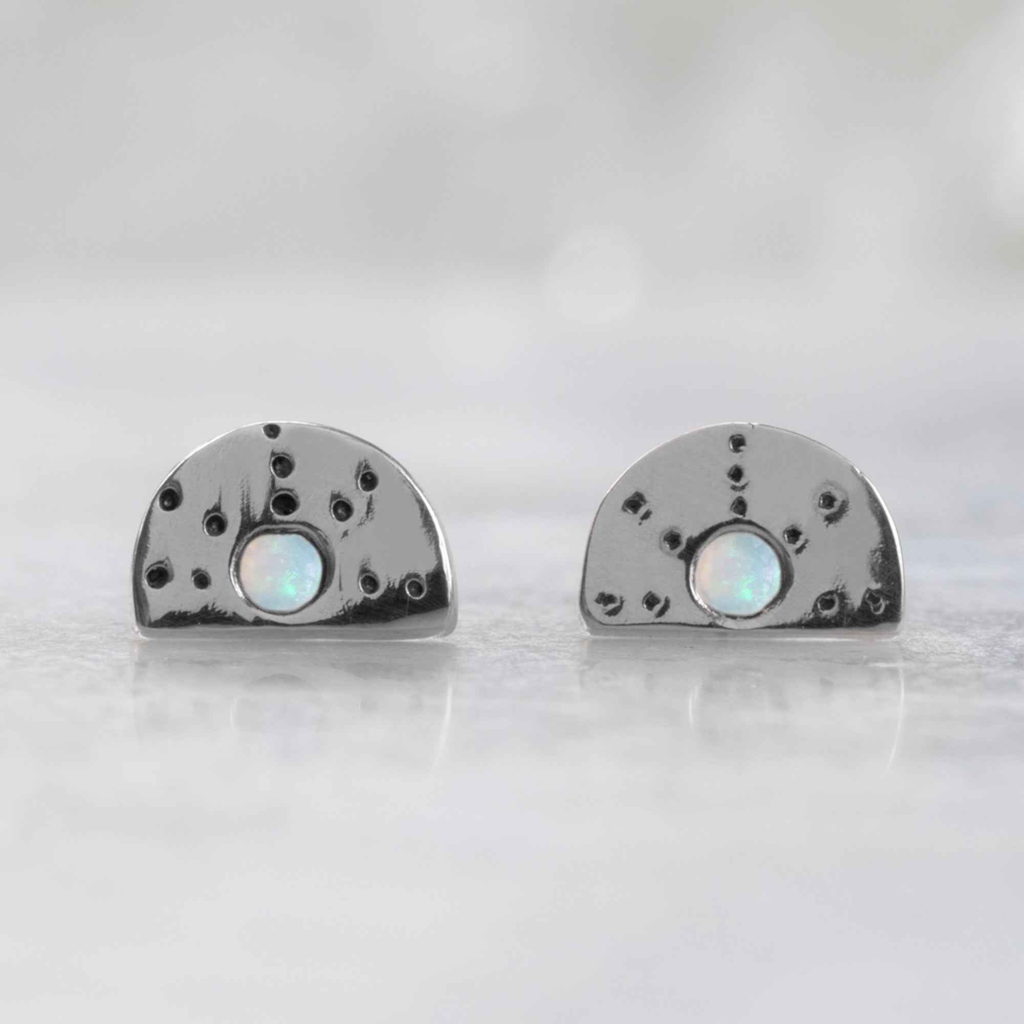 The Half Moon Opal Stardust Stud Earrings | Sterling Silver