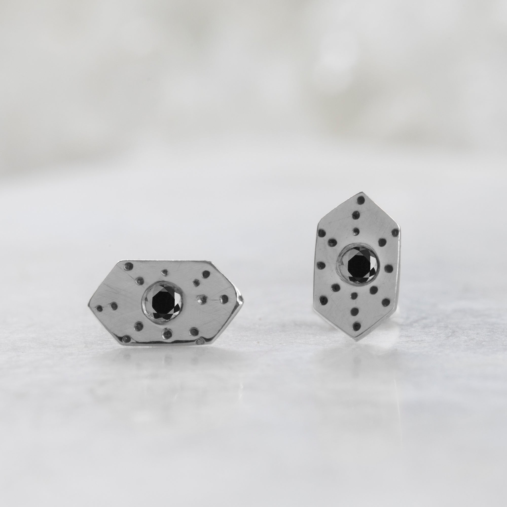 The Hexagon Black Diamond Stardust Stud Earrings | Sterling Silver