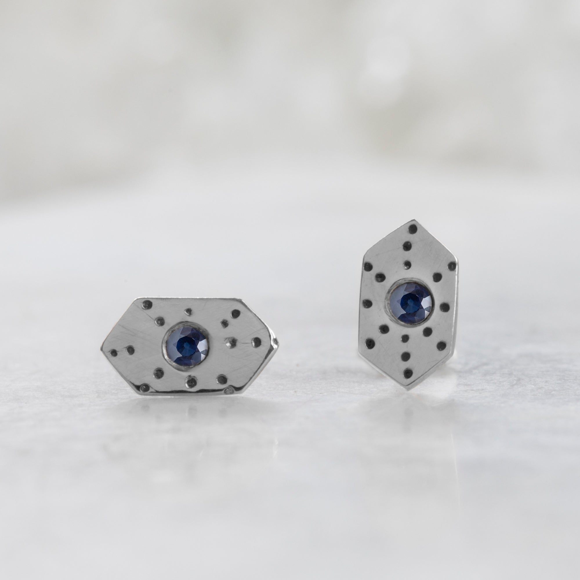 The Hexagon Blue Sapphire Stardust Stud Earrings | Sterling Silver