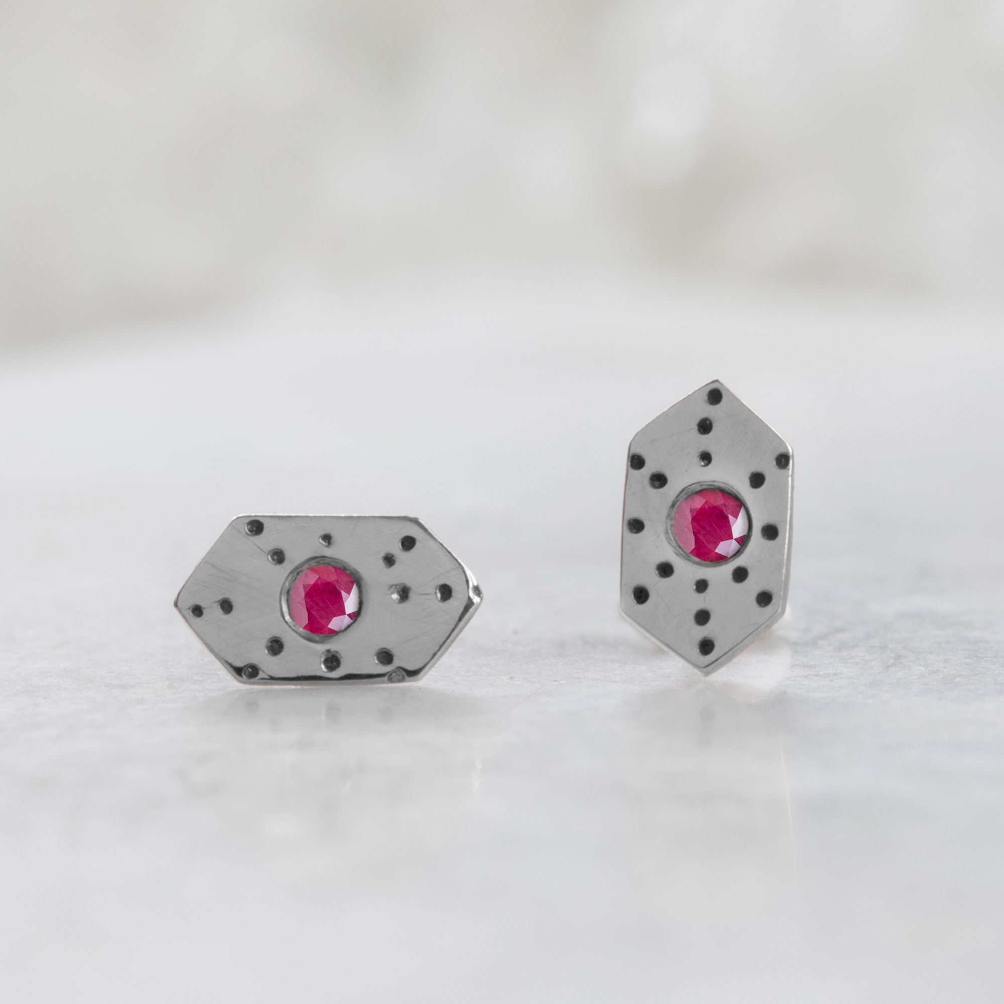 The Hexagon Ruby Stardust Stud Earrings | Sterling Silver