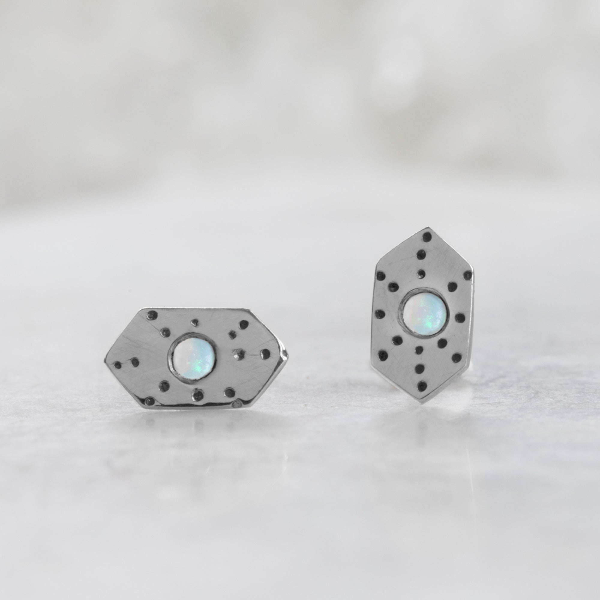 The Hexagon Opal Stardust Stud Earrings | Sterling Silver