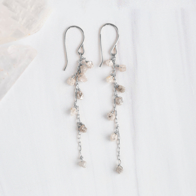 The Rough Grey Diamond Cascade Earrings | Sterling Silver