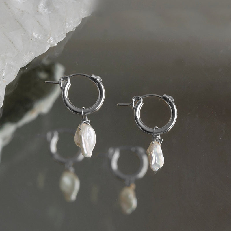 The Keshi Pearl Hoop Earrings | Sterling Silver