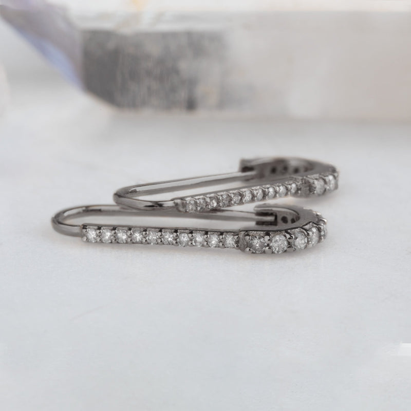 The White Diamond Pavé Pin Oxidized Earrings | Sterling Silver