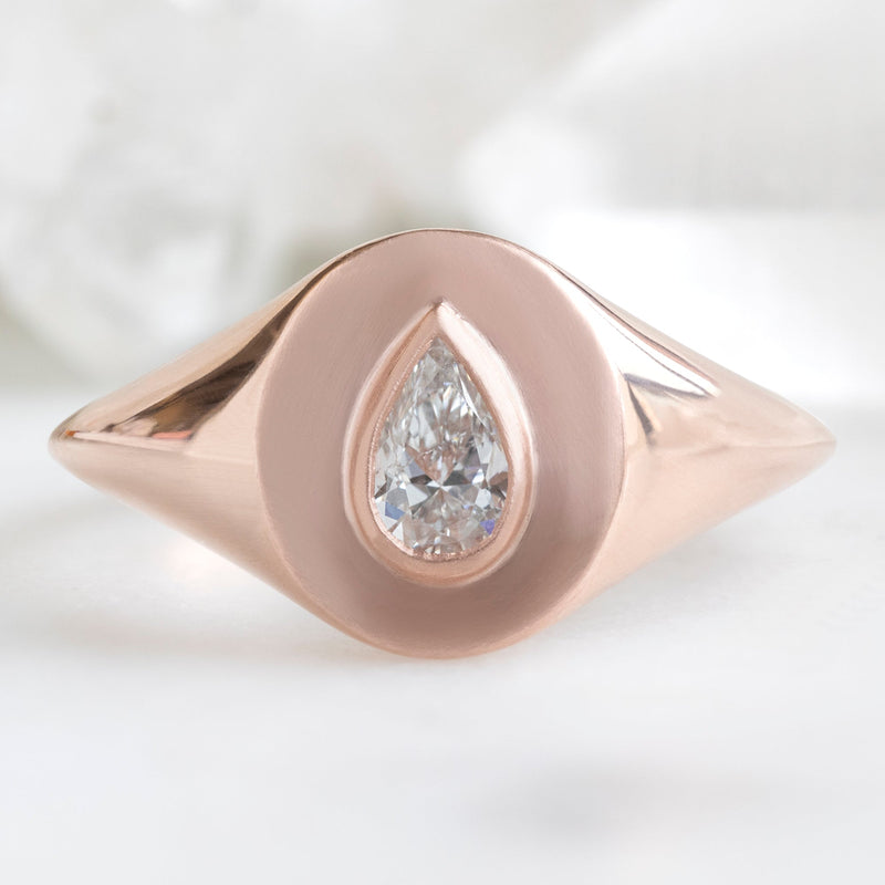 The Signet Ring | 0.32ct Pear White Diamond in 10K Rose Gold