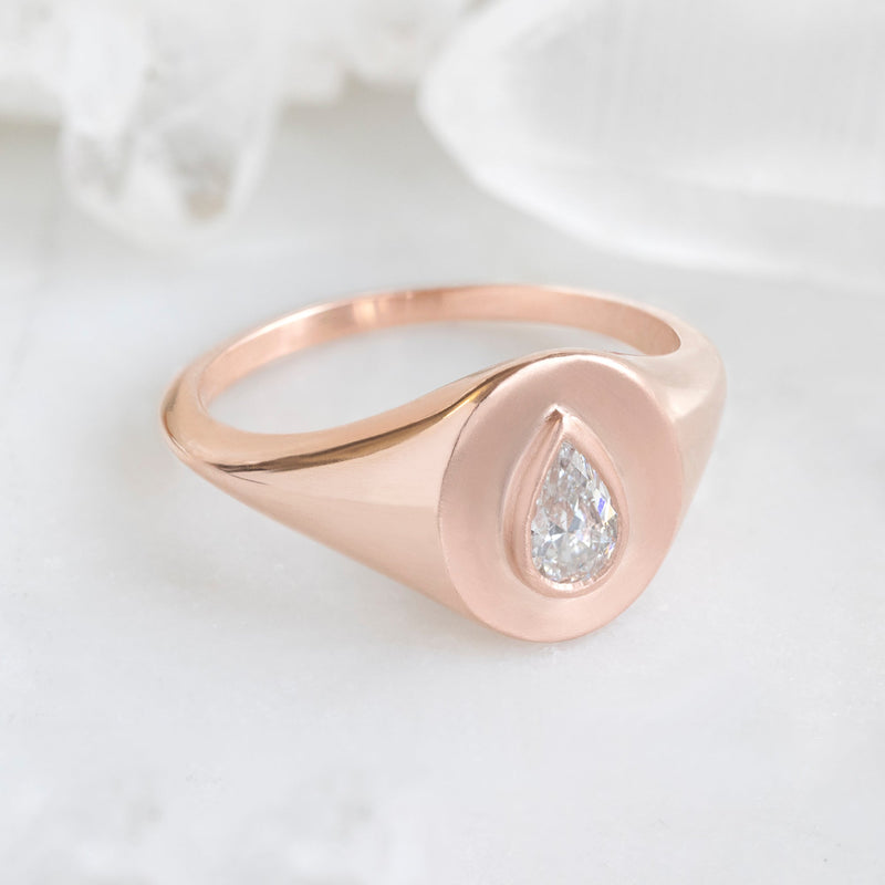 The Signet Ring | 0.32ct Pear White Diamond in 10K Rose Gold