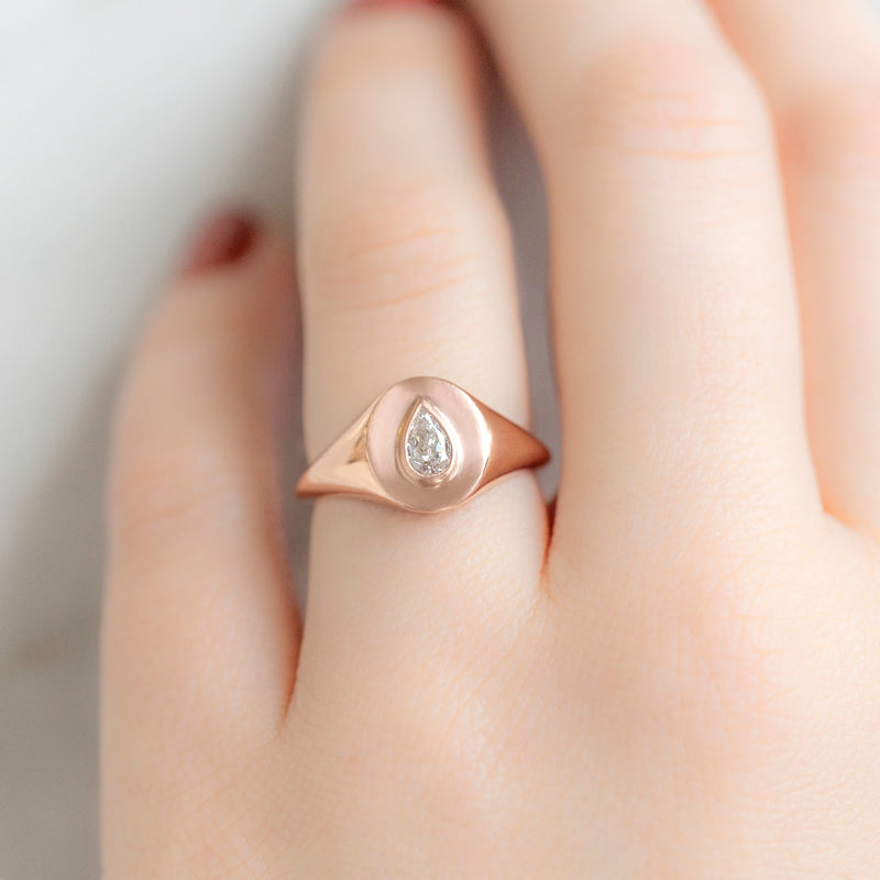 The Signet Ring | 0.32ct Pear White Diamond in 10K Rose Gold