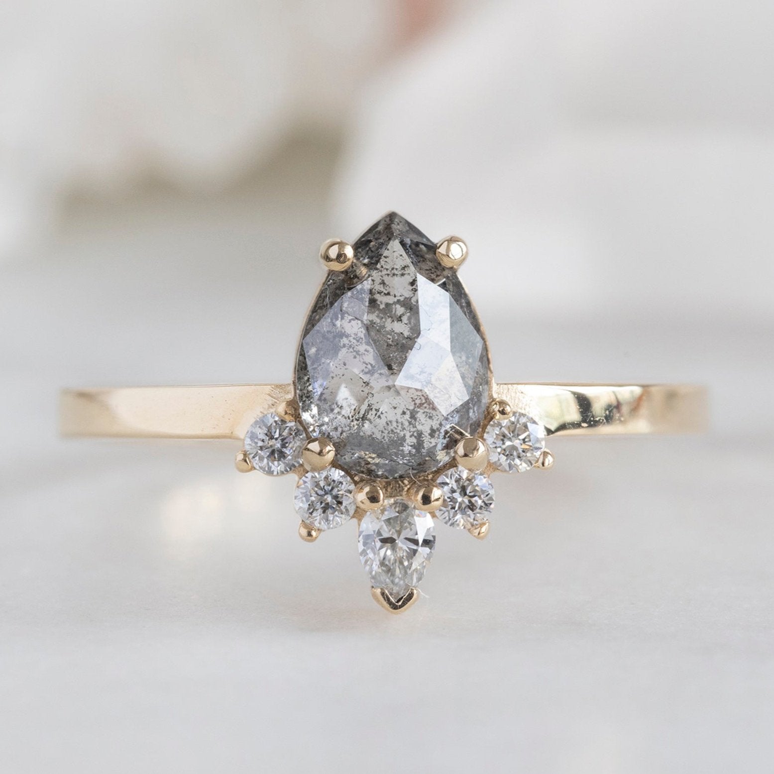 The Aster Ring | 0.89ct Pear Grey Diamond in 14K Yellow Gold