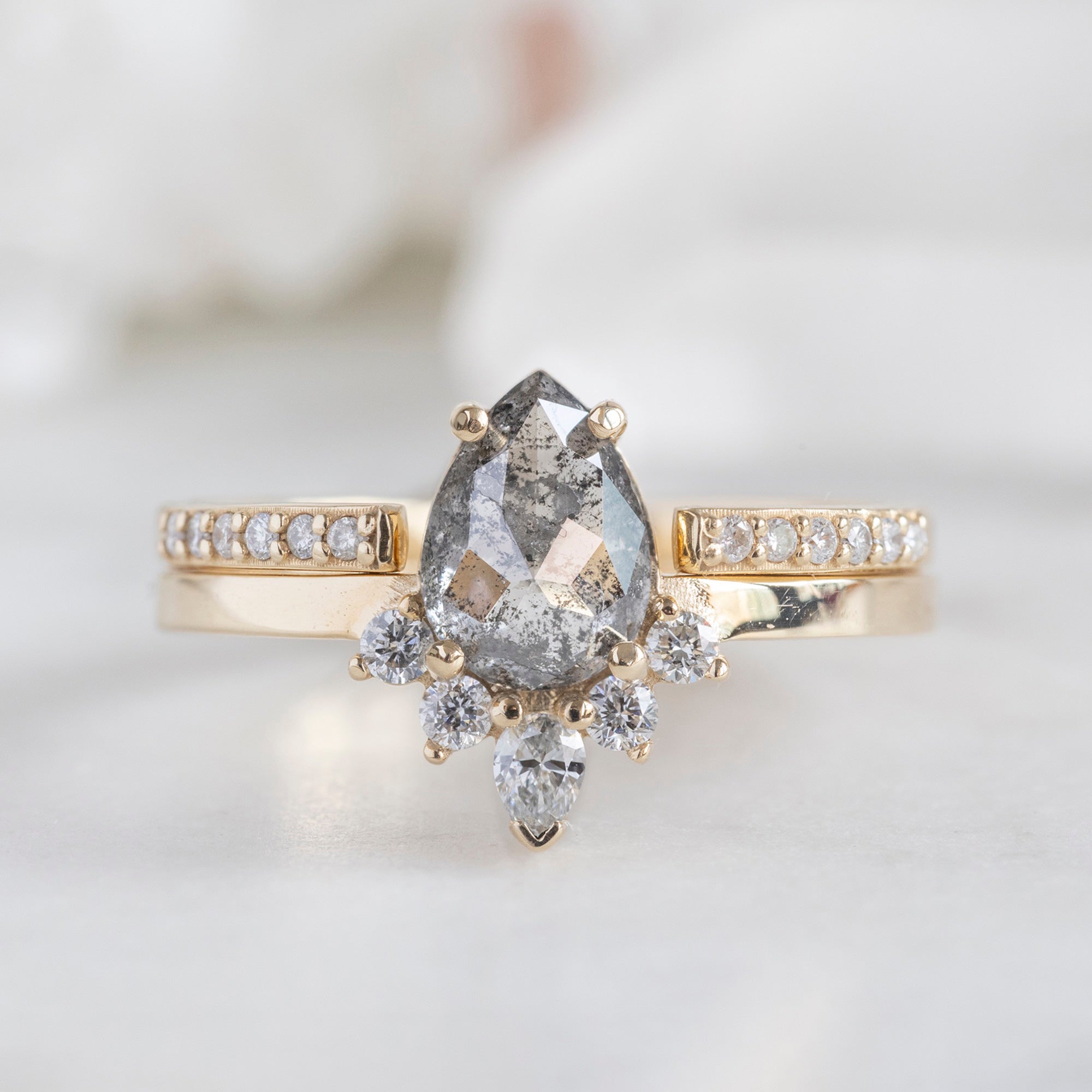 The Aster Ring | 0.89ct Pear Grey Diamond in 14K Yellow Gold