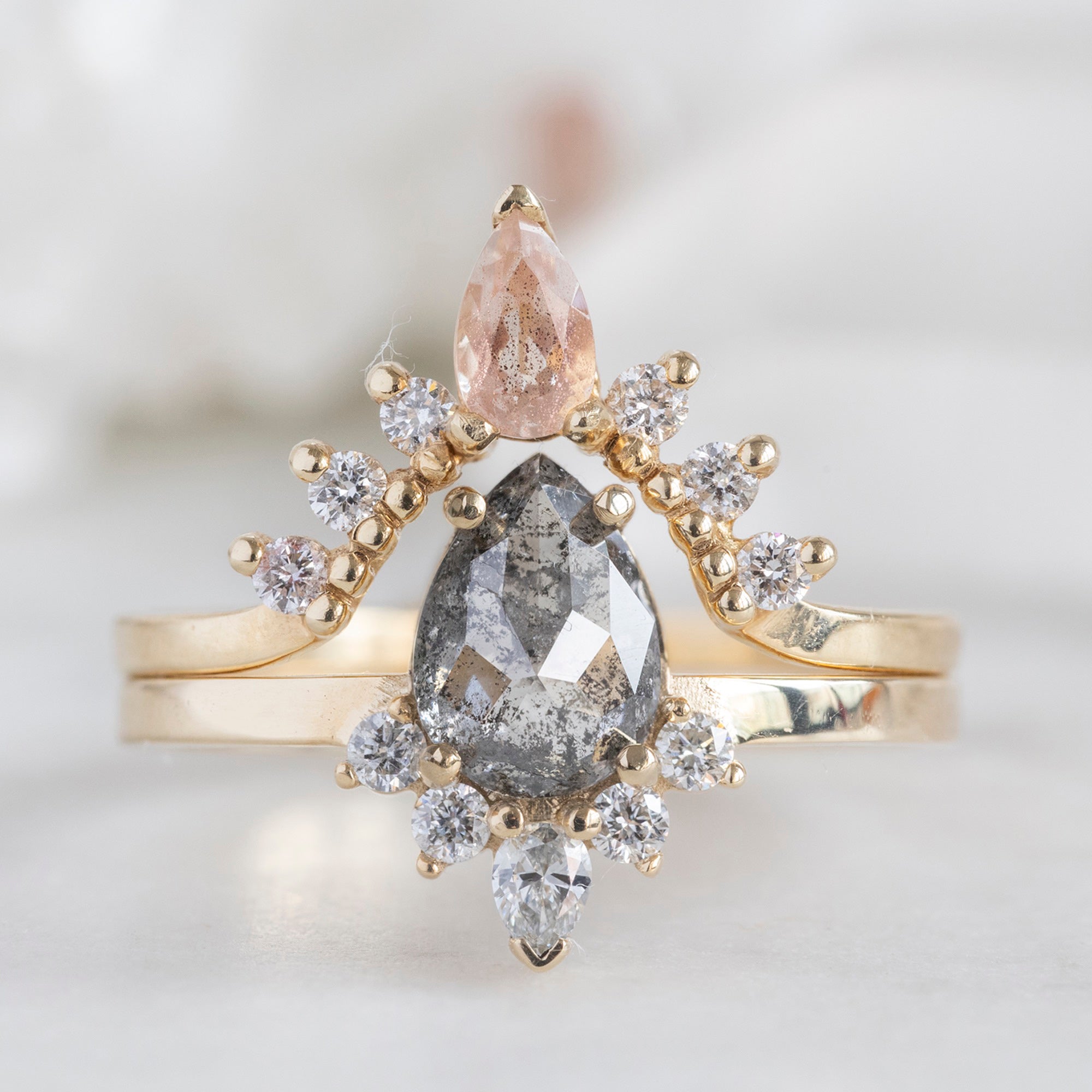 The Aster Ring | 0.89ct Pear Grey Diamond in 14K Yellow Gold