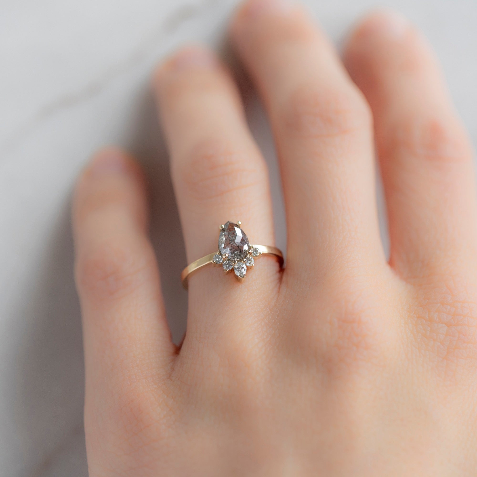 The Aster Ring | 0.89ct Pear Grey Diamond in 14K Yellow Gold