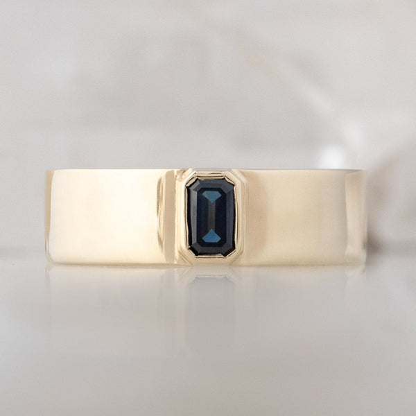 The Cigar Band | 0.35ct Emerald Blue Sapphire in 14K Yellow Gold