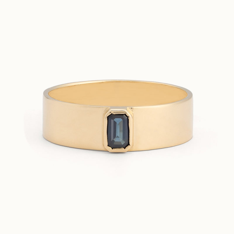 The Cigar Band | 0.35ct Emerald Blue Sapphire in 14K Yellow Gold