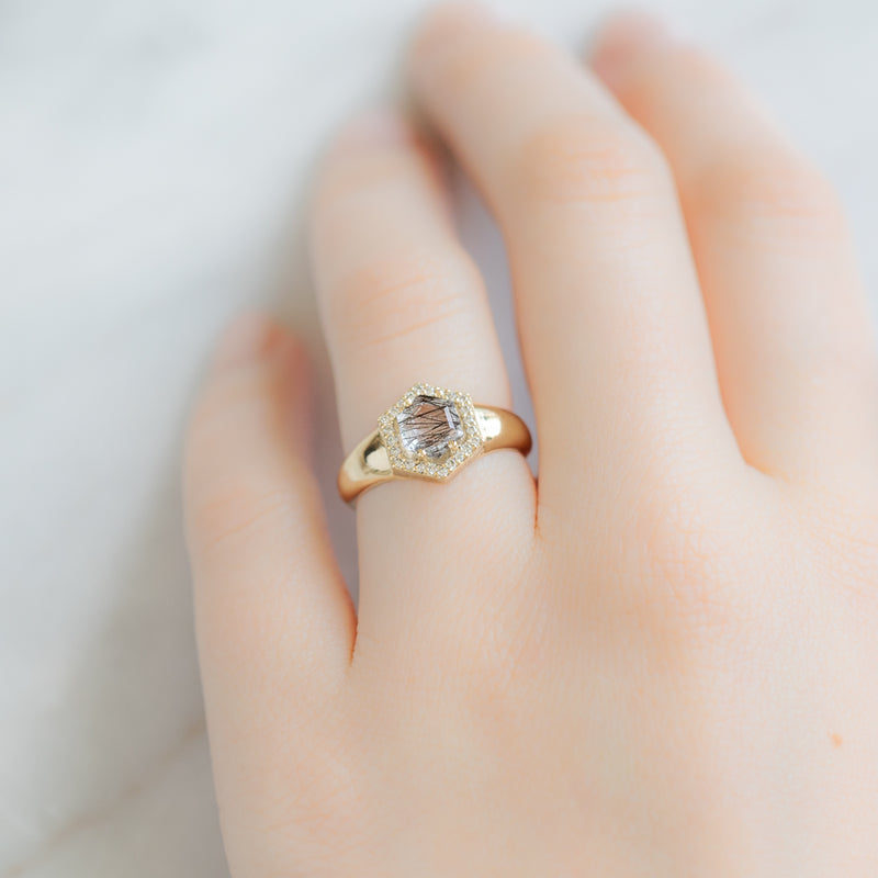 The Signet Ring | 0.70ct Hexagon Tourmaline in Quartz in 14K Yellow Gold