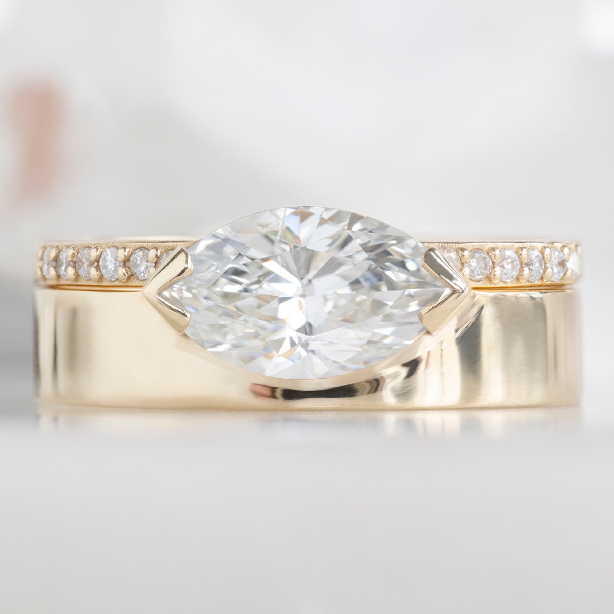 The Cigar Band | 0.98ct Marquise White Diamond in 14K Yellow Gold