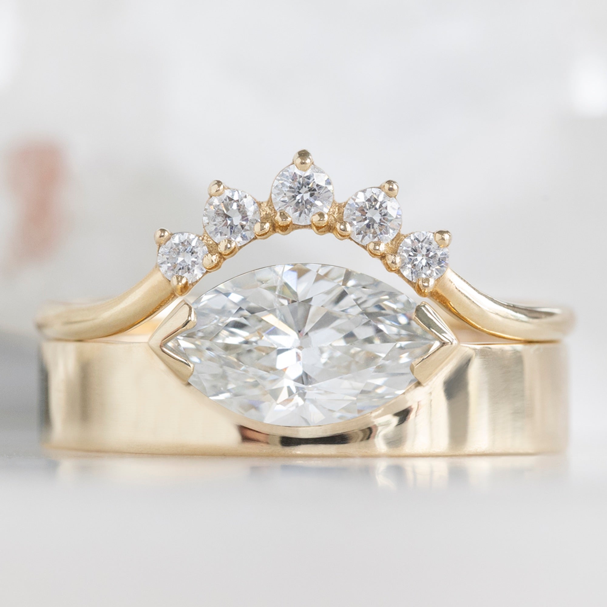 The Cigar Band | 0.98ct Marquise White Diamond in 14K Yellow Gold