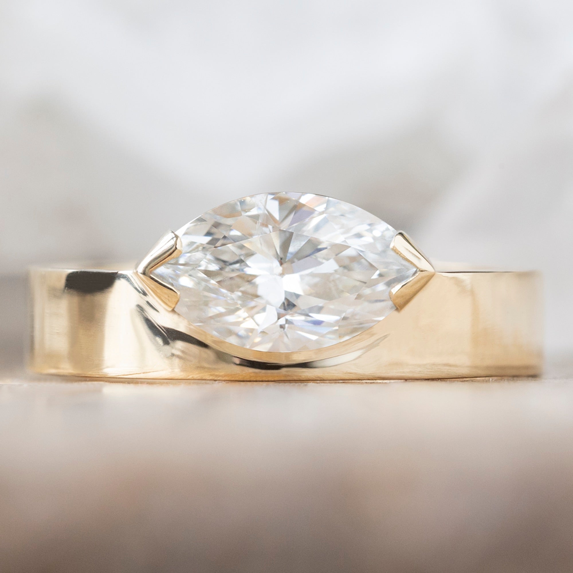 The Cigar Band | 0.98ct Marquise White Diamond in 14K Yellow Gold