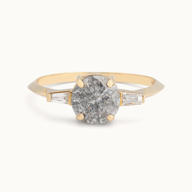 The Ash Ring | 0.99ct Round Salt and Pepper Diamond in 14K Yellow Gold