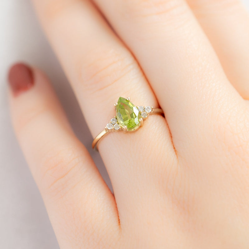 The Ivy Ring | 0.85ct Pear Peridot in 14K Yellow Gold